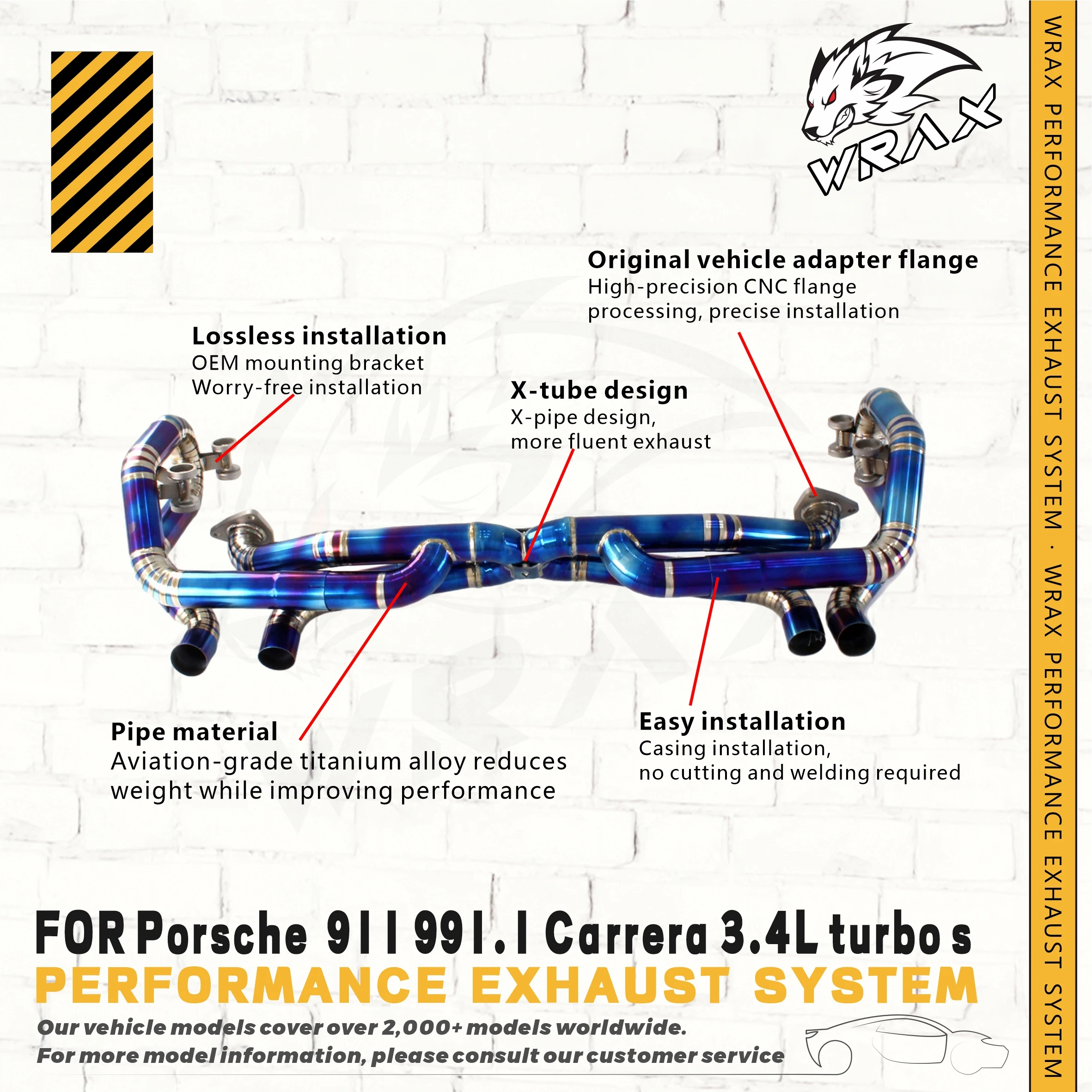 Aggressive Supercar Sound WRAX Titanium Full Exhaust System for Porsche 911 991.1 Carrera 3.4L Turbo S Includes Catback
Aggressive Supercar Sound WRAX Titanium Full Exhaust System for Porsche 911 991.1 Carrera 3.4L Turbo S Includes Catback