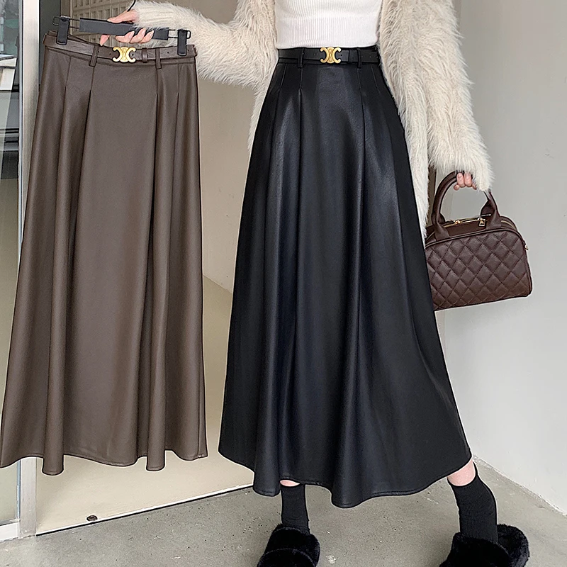 Korean Style Women A-line PU Skirt Winter Fall Fashion High Quality Solid Color Large Size Mid-long Pleated Swing Umbrella Dress
Korean Style Women A-line PU Skirt Winter Fall Fashion High Quality Solid Color Large Size Mid-long Pleated Swing Umbrella Dress