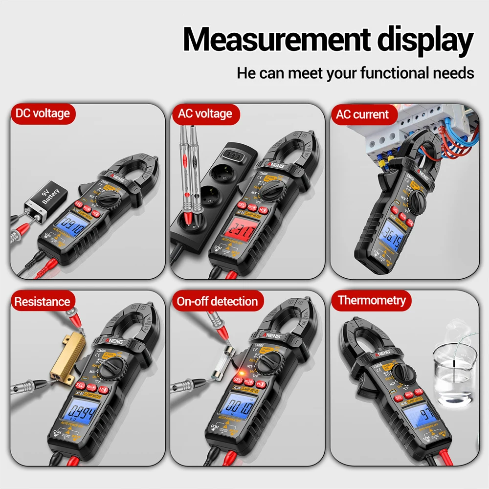 NCV Ohm Voltage Current Hz Test Tester For Electrician Tool Digital Clamp Meter Multimeter AC/DC Voltage 6000 Counts Capacitance
NCV Ohm Voltage Current Hz Test Tester For Electrician Tool Digital Clamp Meter Multimeter AC/DC Voltage 6000 Counts Capacitance
