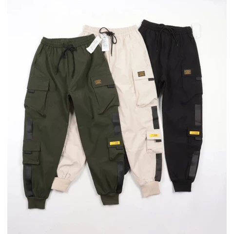 Joggers holgados con múltiples bolsillos para hombre, pantalones Cargo informales con cordón en la cintura, estilo callejero, Fitness, Outdo, primavera y verano