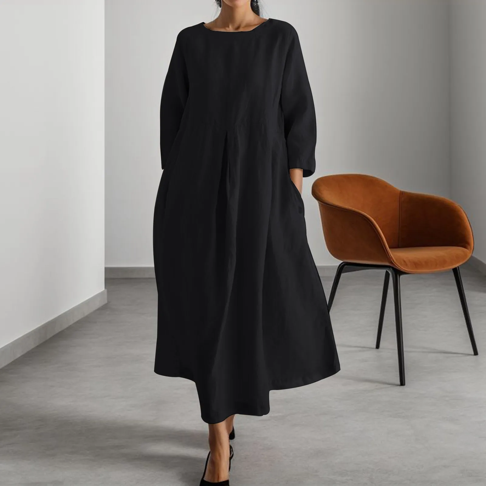 Elegant Solid Color Cotton Linen Dress Ladies Round Neck Long Sleeve Loose Pullover Dresses Temperament Academy Style Long Skirt
Elegant Solid Color Cotton Linen Dress Ladies Round Neck Long Sleeve Loose Pullover Dresses Temperament Academy Style Long Skirt