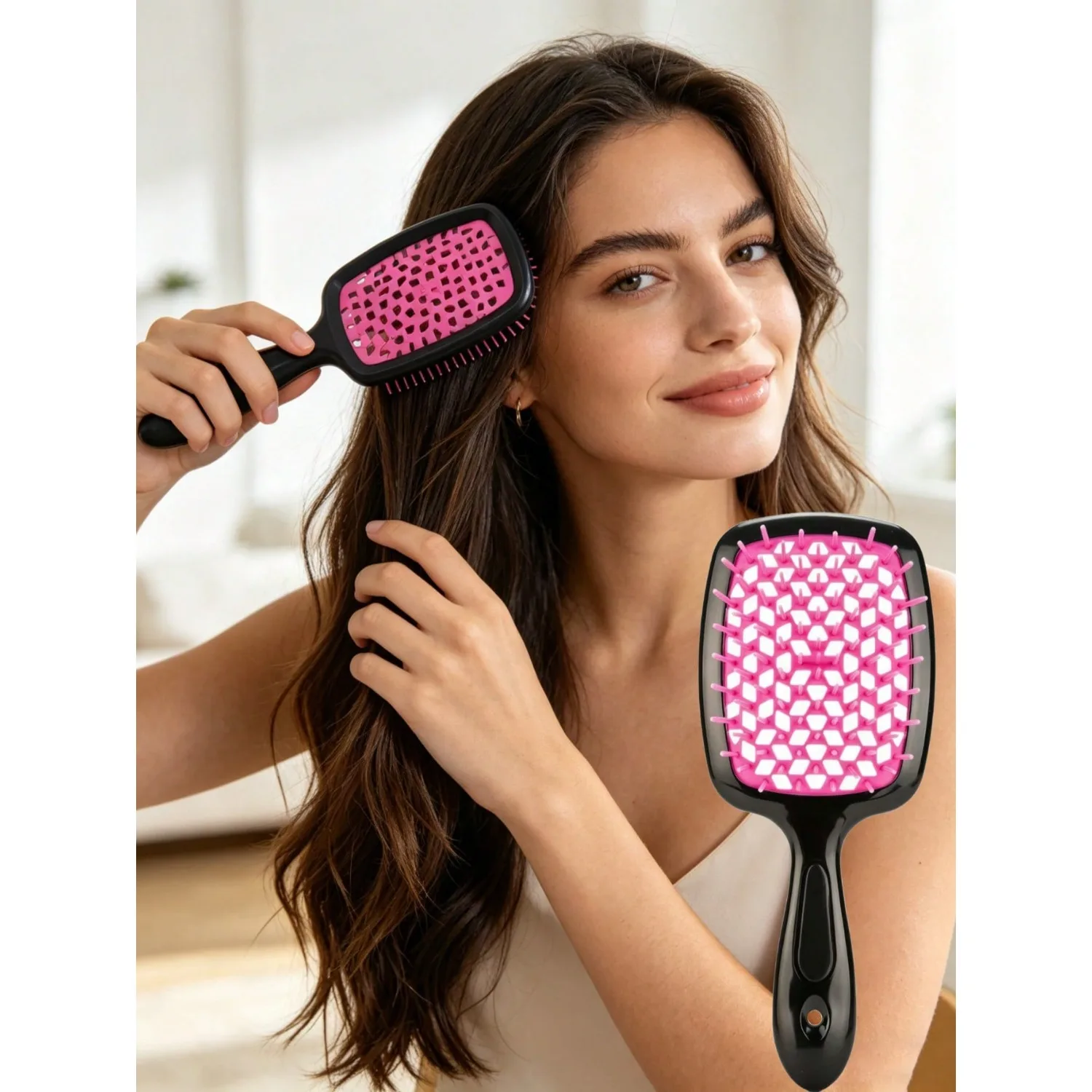 1pc Hollow Soft-Tooth Detangling Hair Brush, Anti-Pulling Air Cushion Massage Comb, Solves Problems Of Tangled Hair, Scalp Irritation, Excessive Hair Loss When Brushing Wet Hair, And Clogging Of Regular Brushes. Hollow Grid Brush Plate Reduces Hair
1pc Hollow Soft-Tooth Detangling Hair Brush, Anti-Pulling Air Cushion Massage Comb, Solves Problems Of Tangled Hair, Scalp Irritation, Excessive Hair Loss When Brushing Wet Hair, And Clogging Of Regular Brushes. Hollow Grid Brush Plate Reduces Hair