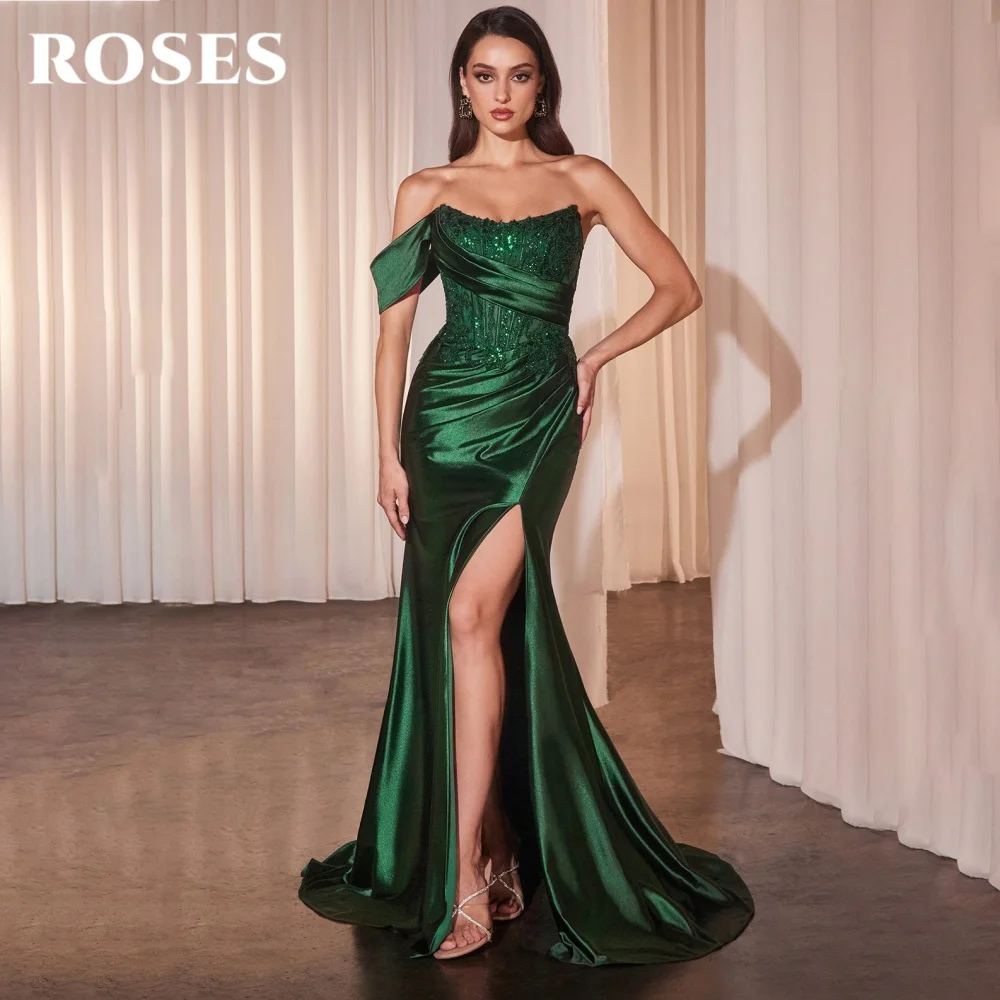 ROSES Green Elegant Prom Dress Strapless One Shoulder Applique Prom Gown Satin Side Split Mermaid Evening Dresses Customized
ROSES Green Elegant Prom Dress Strapless One Shoulder Applique Prom Gown Satin Side Split Mermaid Evening Dresses Customized