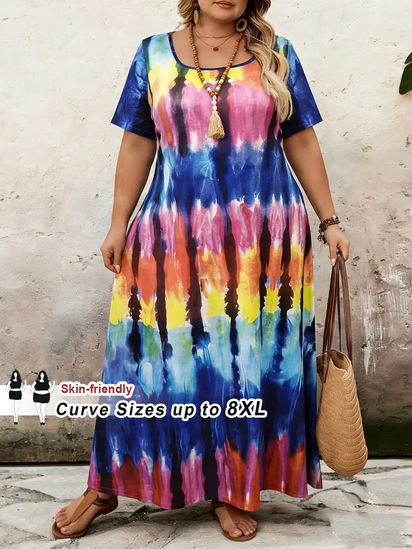 Plus Size Colorful Tie Dye Short Sleeve Square Neck Maxi Dress For Beach Vacation
Plus Size Colorful Tie Dye Short Sleeve Square Neck Maxi Dress For Beach Vacation
