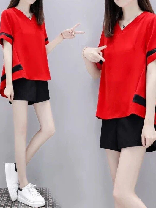 plus Size Wide Leg Short Shorts Set Women's Fashionable Summer New Short Sleeve Ageless Stylish Two Piece Set Korean Style
plus Size Wide Leg Short Shorts Set Women's Fashionable Summer New Short Sleeve Ageless Stylish Two Piece Set Korean Style