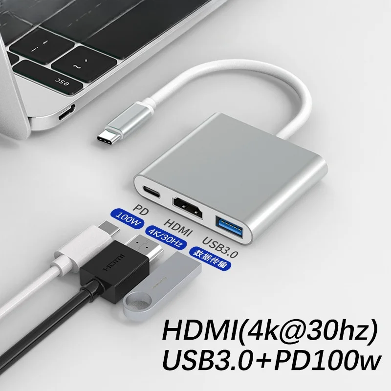 3 IN 1 USB C HUB TYPE-C to HDMI Adapter TYPE C Extension Cable USB 3.0 Converter HDMI-compatible Adapter for PC Laptop Macbook
3 IN 1 USB C HUB TYPE-C to HDMI Adapter TYPE C Extension Cable USB 3.0 Converter HDMI-compatible Adapter for PC Laptop Macbook