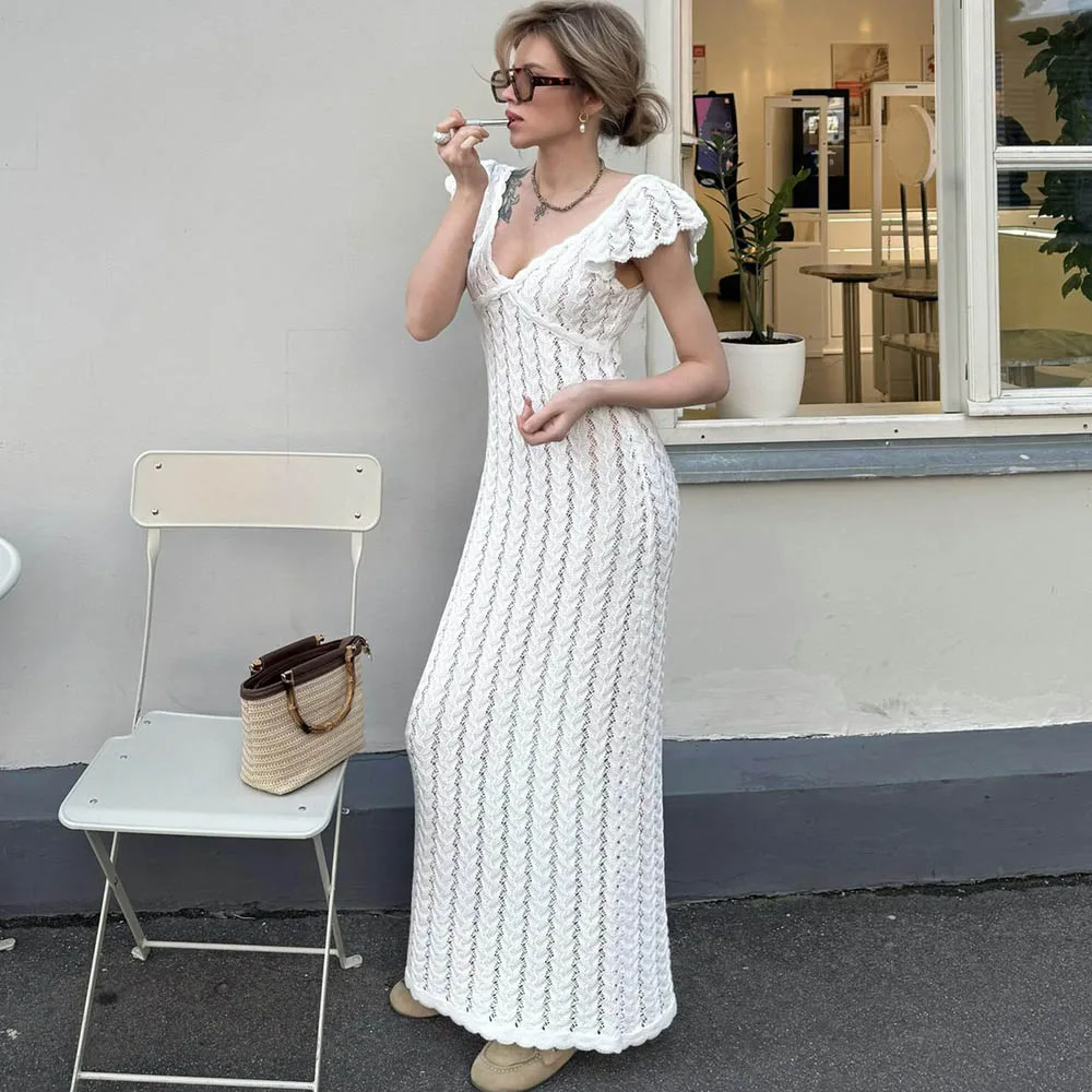 Talenza Sexy Knitted Long Dress Ruffled Deep V Neck Hollow Out Sleeveless Pullover Dress Female Vacation Casual Slim Long Dress
Talenza Sexy Knitted Long Dress Ruffled Deep V Neck Hollow Out Sleeveless Pullover Dress Female Vacation Casual Slim Long Dress