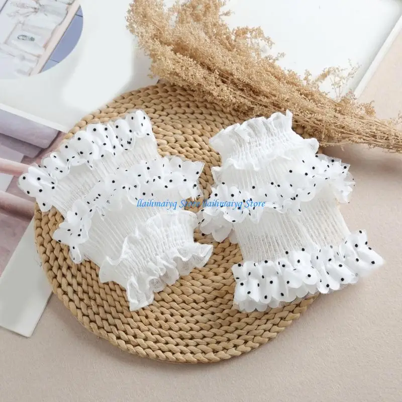 573B Sheer Lace Wrist Cuffs for Women with Dot Ruffle Trim Pair False Sleeves
573B Sheer Lace Wrist Cuffs for Women with Dot Ruffle Trim Pair False Sleeves