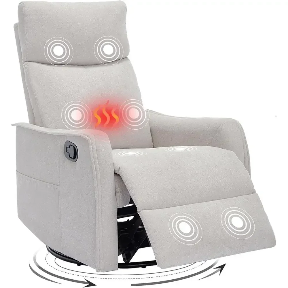 360° Swivel Massage Recliner Chair with Heat, Beige Fabric Glider Rocker for Nursery or Living Room
360° Swivel Massage Recliner Chair with Heat, Beige Fabric Glider Rocker for Nursery or Living Room