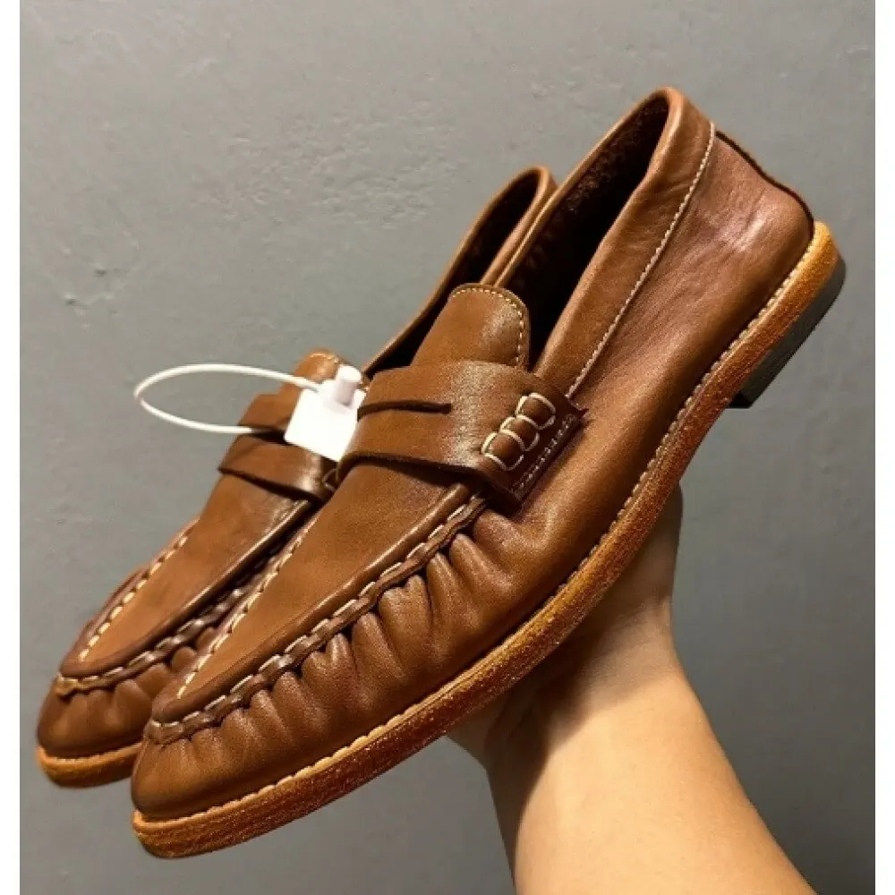 Dark Brown Burnished Leather Loafers, with wrinkled upper and gum sole, stylish and comfortable
Dark Brown Burnished Leather Loafers, with wrinkled upper and gum sole, stylish and comfortable