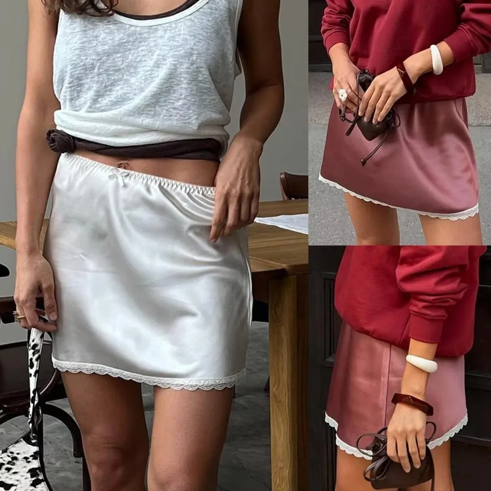 Casual Sexy Satin White Mini Skirt Slim Elastic Waist Lace Half Skirt High Waist Soft Lace Patchwork Skirt
Casual Sexy Satin White Mini Skirt Slim Elastic Waist Lace Half Skirt High Waist Soft Lace Patchwork Skirt