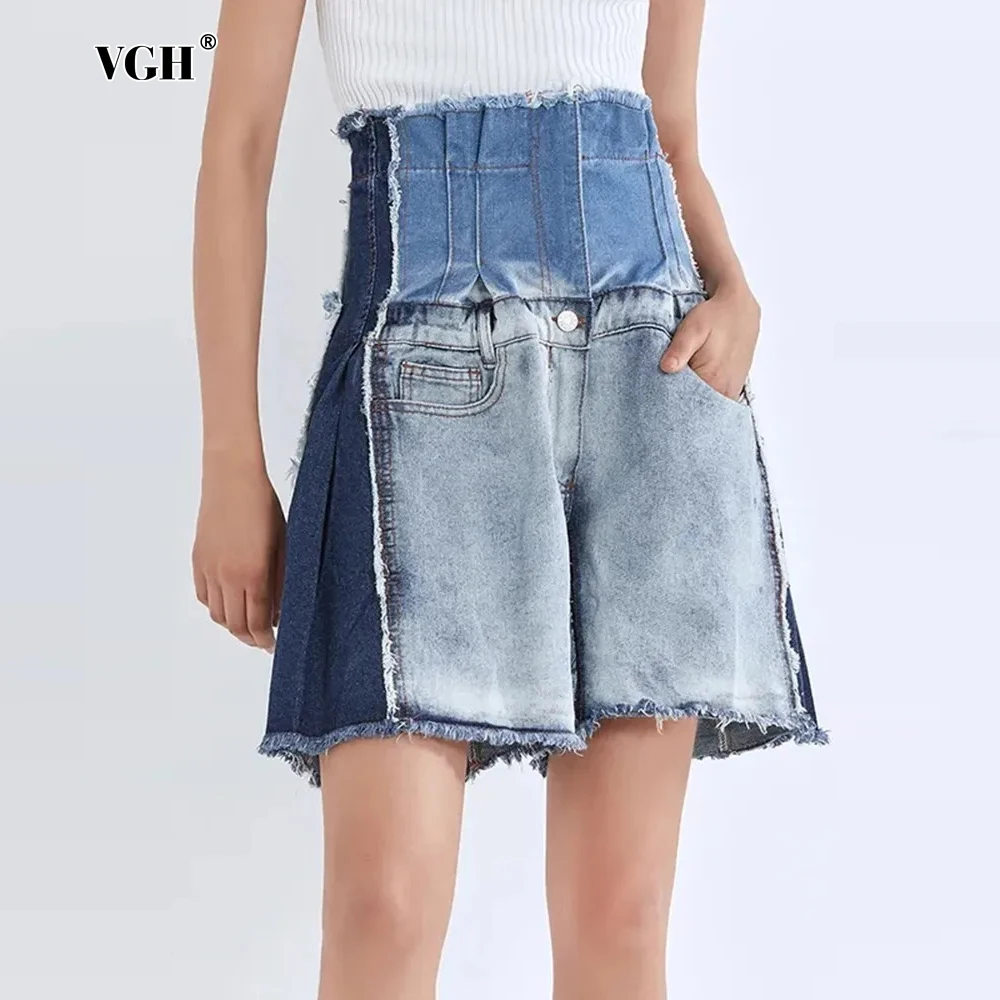 VGH Streetwear Patchwork Denim Pants For Women High Wiast Hit Color Tunic Spliced Zipper Casual Wide Leg Short Jeans Female New
VGH Streetwear Patchwork Denim Pants For Women High Wiast Hit Color Tunic Spliced Zipper Casual Wide Leg Short Jeans Female New
