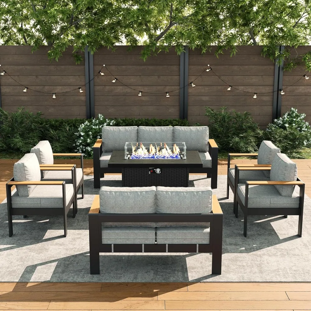 7-piece Aluminum Outdoor Furniture Set, Including A Brazier Table, Outdoor Patio Seating Set with Washable, Thick Cushions
7-piece Aluminum Outdoor Furniture Set, Including A Brazier Table, Outdoor Patio Seating Set with Washable, Thick Cushions