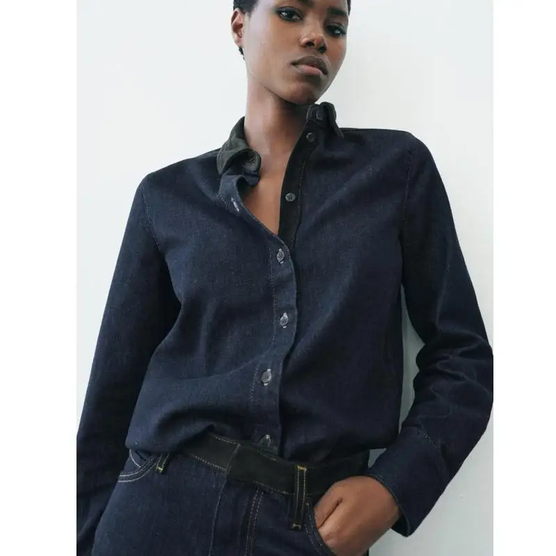 Casual Cotton Denim irt Women's Long Sve Turn-down Collar Comfortable Patchwork Autumn Winter New Arrival Commute Sle
Casual Cotton Denim irt Women's Long Sve Turn-down Collar Comfortable Patchwork Autumn Winter New Arrival Commute Sle