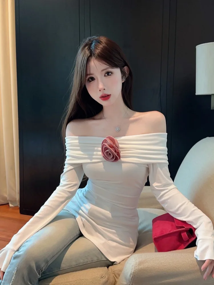 Elegant Handmade Floral Embroidery Slim Fit Long Sleeve Base Shirt Women's Fashion Shoulder Bared Top for Autumn Season
Elegant Handmade Floral Embroidery Slim Fit Long Sleeve Base Shirt Women's Fashion Shoulder Bared Top for Autumn Season