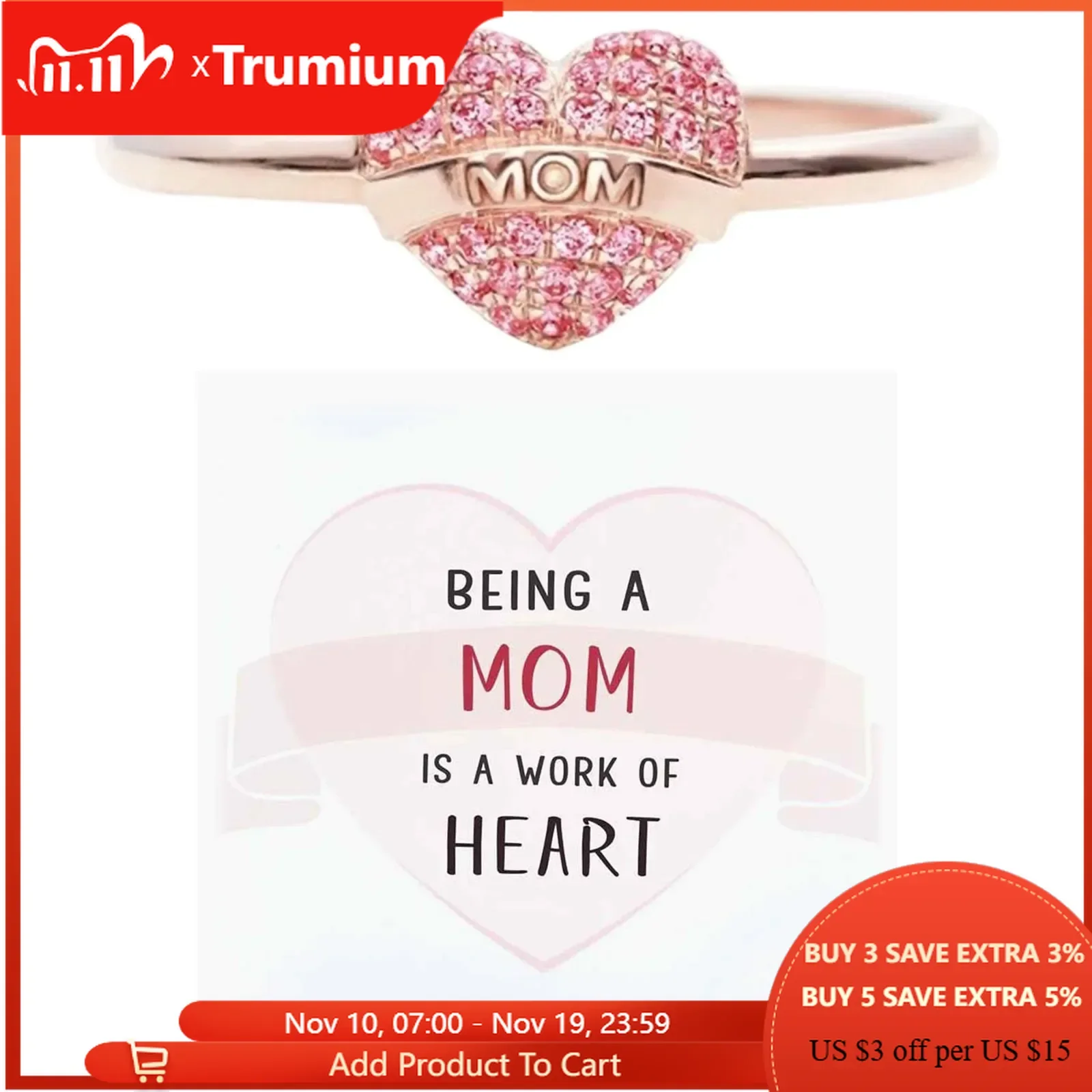 Trumium 100% 925 Sterling Silver Pink Zircon Love Heart MoM rings for women Luxury Elegant Stacking Jewelry Mother's Day Gift
Trumium 100% 925 Sterling Silver Pink Zircon Love Heart MoM rings for women Luxury Elegant Stacking Jewelry Mother's Day Gift