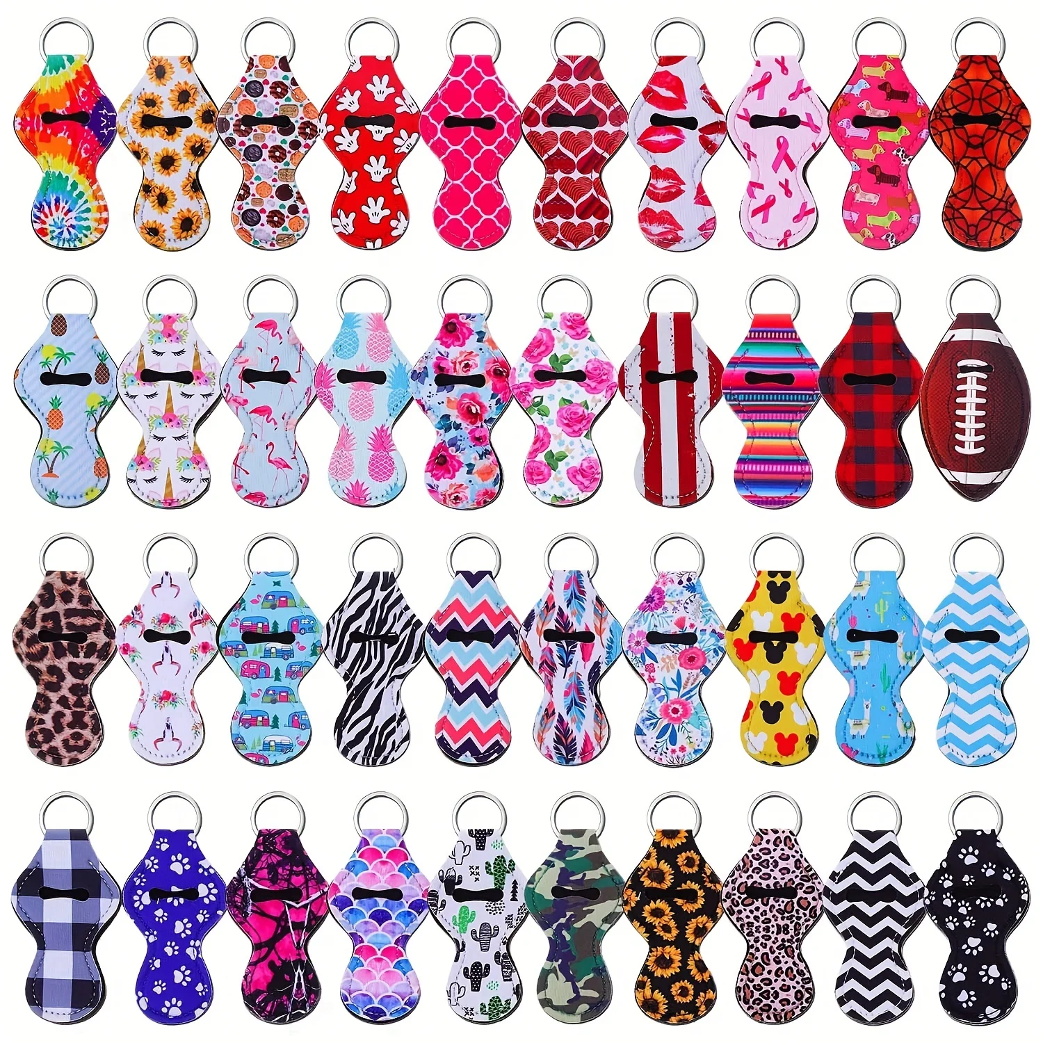 Lip Balm Holder Keychain Set, 10/20/40PCS Random Mixed Patterns from 40 Designs, Neoprene Chapstick Holder for Bags, Keys
Lip Balm Holder Keychain Set, 10/20/40PCS Random Mixed Patterns from 40 Designs, Neoprene Chapstick Holder for Bags, Keys