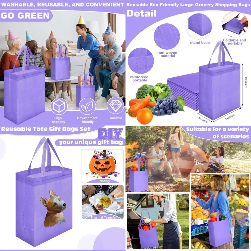 Reusable Tote Bags Bulk, 8x4x10 Inch, Non-Woven, Purple Grocery Gift Bags with Handles
Reusable Tote Bags Bulk, 8x4x10 Inch, Non-Woven, Purple Grocery Gift Bags with Handles
