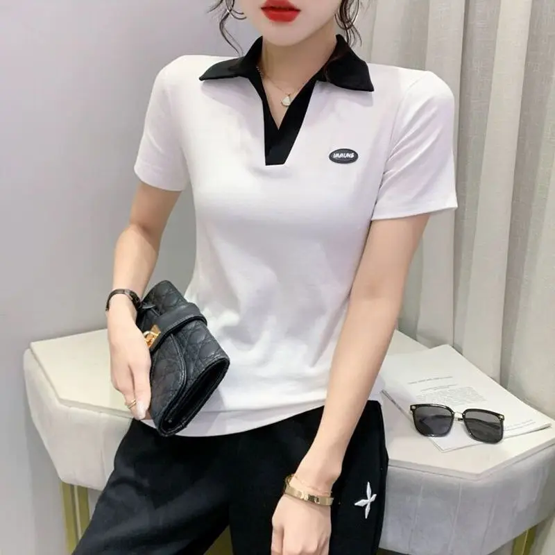 Women's T Shirts with Sleeves Top Plain Polo Neck Shirt White Clothes Youth Synthetic Cute Trend Y2k Fashion Luxury Cotton Sale
Women's T Shirts with Sleeves Top Plain Polo Neck Shirt White Clothes Youth Synthetic Cute Trend Y2k Fashion Luxury Cotton Sale