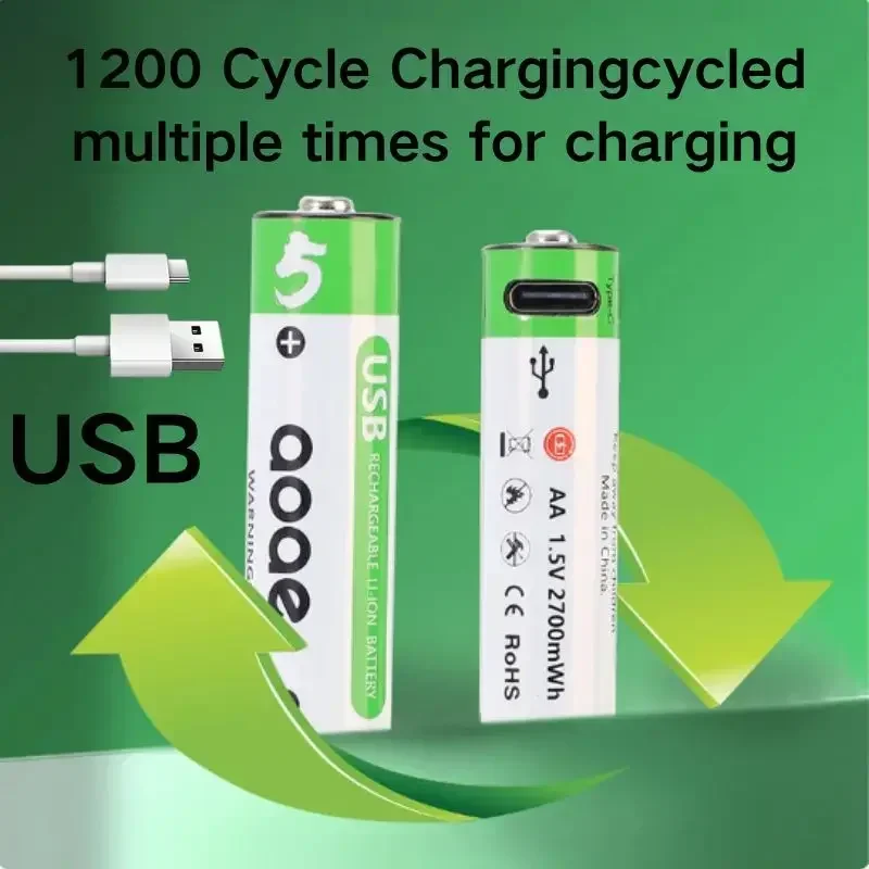 2024 New AA 1.5V Li-ion Battery 2700mh USB Rechargeable Battery for Remote Control Mouse Electric Toy Battery + Type-C Cable
2024 New AA 1.5V Li-ion Battery 2700mh USB Rechargeable Battery for Remote Control Mouse Electric Toy Battery + Type-C Cable