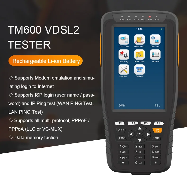 Тестер TM-600 VDSL/VDSL2 для тестирования и обслуживания линий xDSL, ADSL, ADSL2, ADSL2+, VDSL2
Тестер TM-600 VDSL/VDSL2 для тестирования и обслуживания линий xDSL, ADSL, ADSL2, ADSL2+, VDSL2