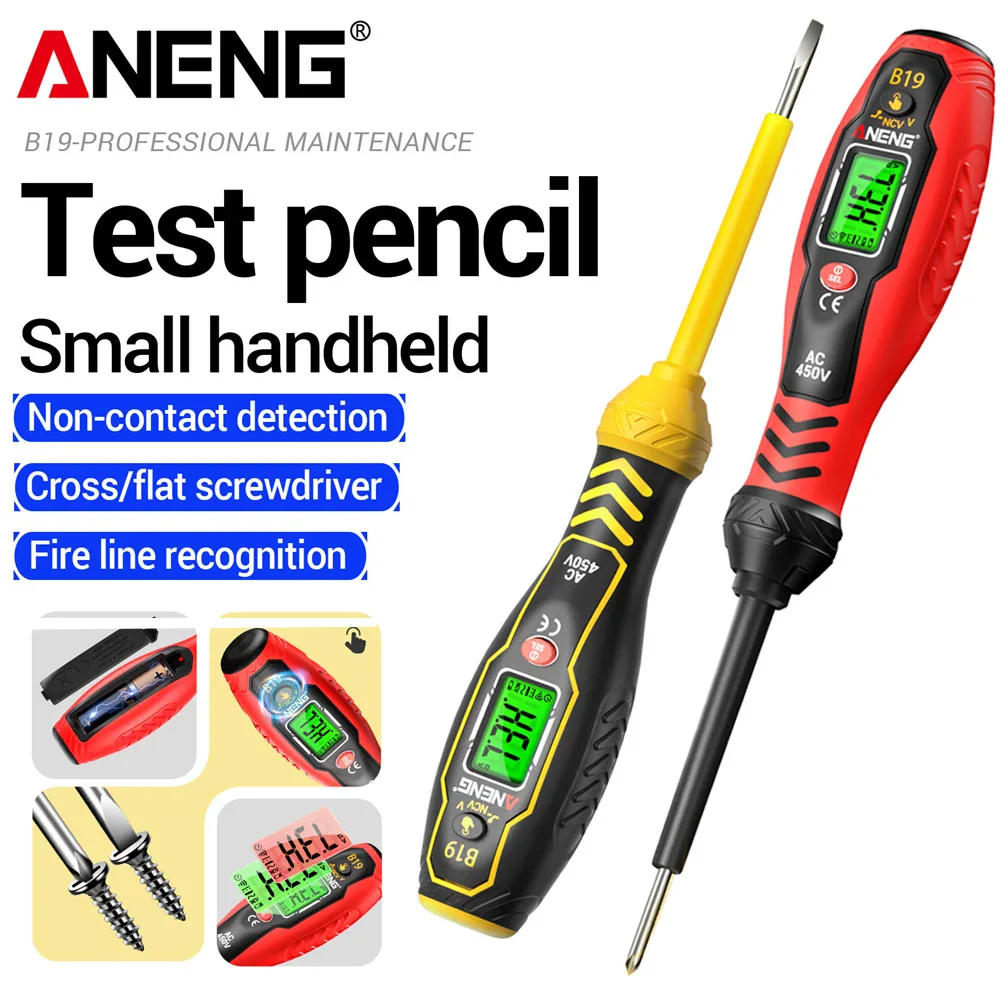 Non contact Electrical Test Pen 1000V NCV Induction with Screwdriver Function Sound and Light Alarm Electrical Tool ANENG B19
Non contact Electrical Test Pen 1000V NCV Induction with Screwdriver Function Sound and Light Alarm Electrical Tool ANENG B19