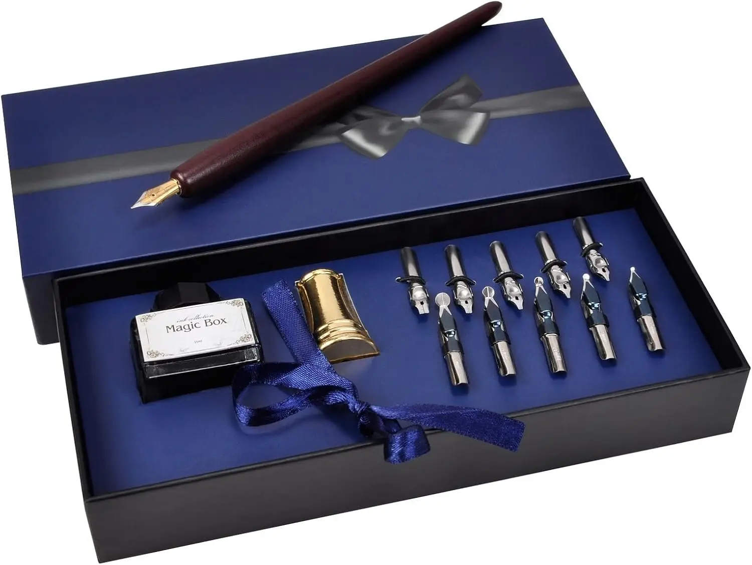 Wooden Pen Calligraphy Set - Dip Pen Gift Writing Case - Black Ink Bottle & Golden Holder & 11 Nibs and Beginner's Manual
Wooden Pen Calligraphy Set - Dip Pen Gift Writing Case - Black Ink Bottle & Golden Holder & 11 Nibs and Beginner's Manual