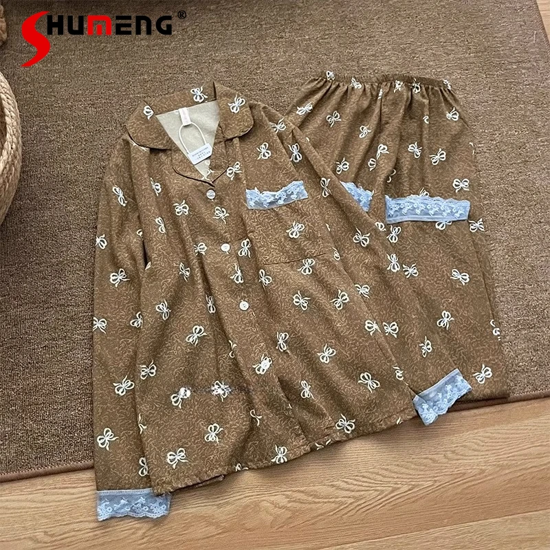 Pure Cotton High End Lace Homewear Set Women Japanese Style Bowknot Pajamas Female Spring Autumn Long Sleeve Sleep Suits
Pure Cotton High End Lace Homewear Set Women Japanese Style Bowknot Pajamas Female Spring Autumn Long Sleeve Sleep Suits