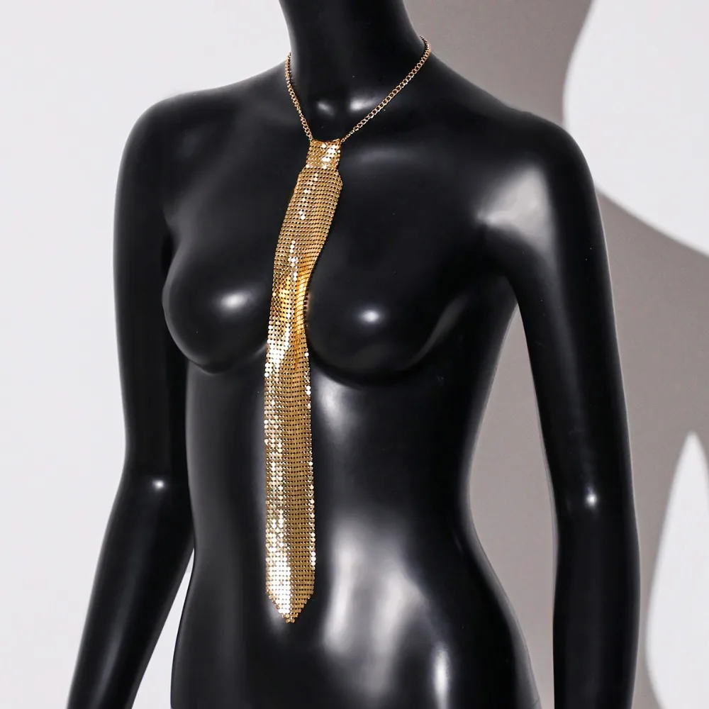 Fashion Narrow Crystal Rhinestone Neck Tie Adjustable Necklace Metal Sequin Necktie Gold Soft Glitter Cravat Party
Fashion Narrow Crystal Rhinestone Neck Tie Adjustable Necklace Metal Sequin Necktie Gold Soft Glitter Cravat Party