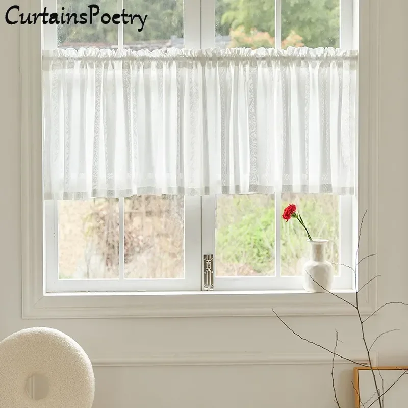 Japanese Style White Sheer Curtain for Living Room Bedroom Rod Pocket Jacquard Light Filtering Short Window Curtain for Bathroom 
Japanese Style White Sheer Curtain for Living Room Bedroom Rod Pocket Jacquard Light Filtering Short Window Curtain for Bathroom