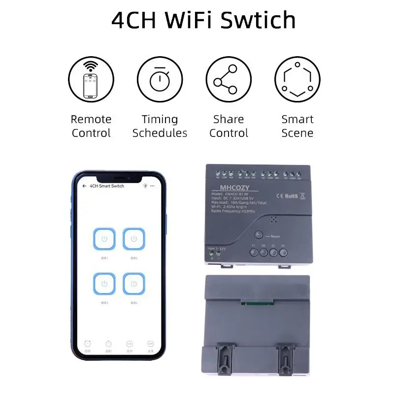 4CH Tuya Wi-Fi умный переключатель AC 220 В 85-250 В реле домашняя интеллектуальная автоматизация пульт дистанционного управления работает с Alexa Google Home
4CH Tuya Wi-Fi умный переключатель AC 220 В 85-250 В реле домашняя интеллектуальная автоматизация пульт дистанционного управления работает с Alexa Google Home