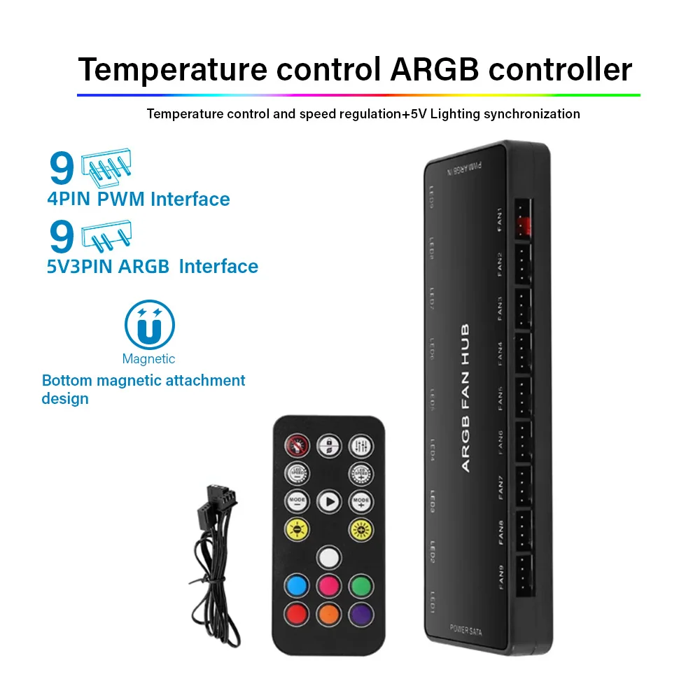 Case fan, ARGB PWM hub controller, dual 9-port two-in-one screwless magnetic attachment splitter(Battery Not Included)
Case fan, ARGB PWM hub controller, dual 9-port two-in-one screwless magnetic attachment splitter(Battery Not Included)