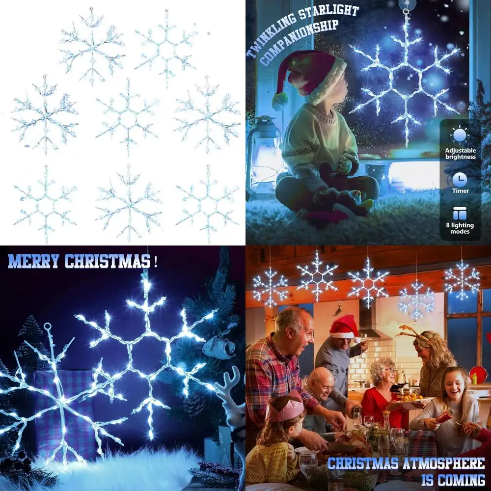 8-Piece Christmas Snowflake Window Lights with Remote Control, LED-Illuminated Blue Snowflakes for Holiday Window and Wall Decor
8-Piece Christmas Snowflake Window Lights with Remote Control, LED-Illuminated Blue Snowflakes for Holiday Window and Wall Decor