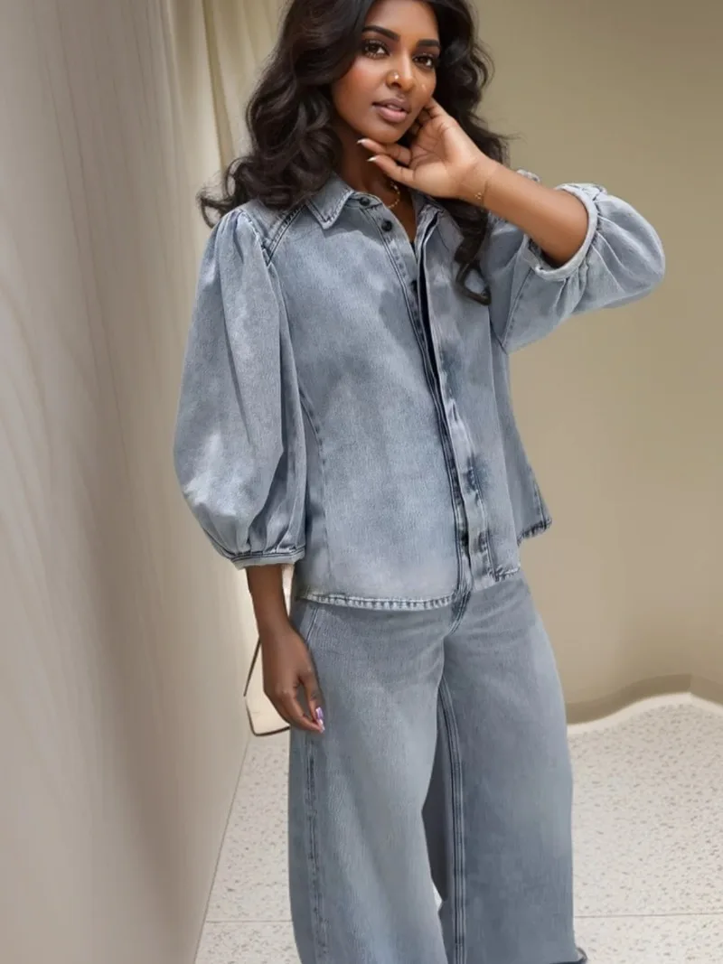 Women Pants Suit 2025 Summer New Women Fashion Vintage Loose Casual Cowboy Shirt High Waist Wide Leg Pants Women Two-piece Sets
Women Pants Suit 2025 Summer New Women Fashion Vintage Loose Casual Cowboy Shirt High Waist Wide Leg Pants Women Two-piece Sets