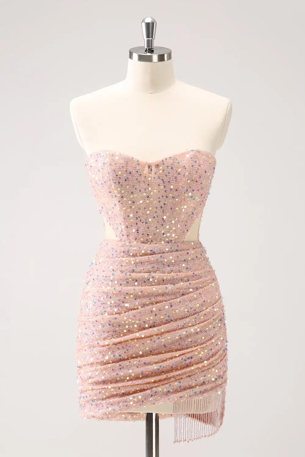 Sequins Strapless Mini Homecoming Dresses With Tassel Sweetheart Hollowed A-line Backless Lace Up Short Cocktail Prom Dress
Sequins Strapless Mini Homecoming Dresses With Tassel Sweetheart Hollowed A-line Backless Lace Up Short Cocktail Prom Dress
