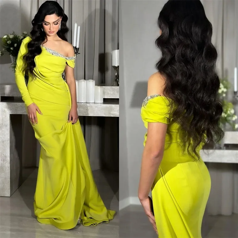Modern Satin Mermaid Prom Dresses Glitter Crystal Long Sleeve Party Dresses Simple Off Shoulder Backless Floor Length Customized
Modern Satin Mermaid Prom Dresses Glitter Crystal Long Sleeve Party Dresses Simple Off Shoulder Backless Floor Length Customized