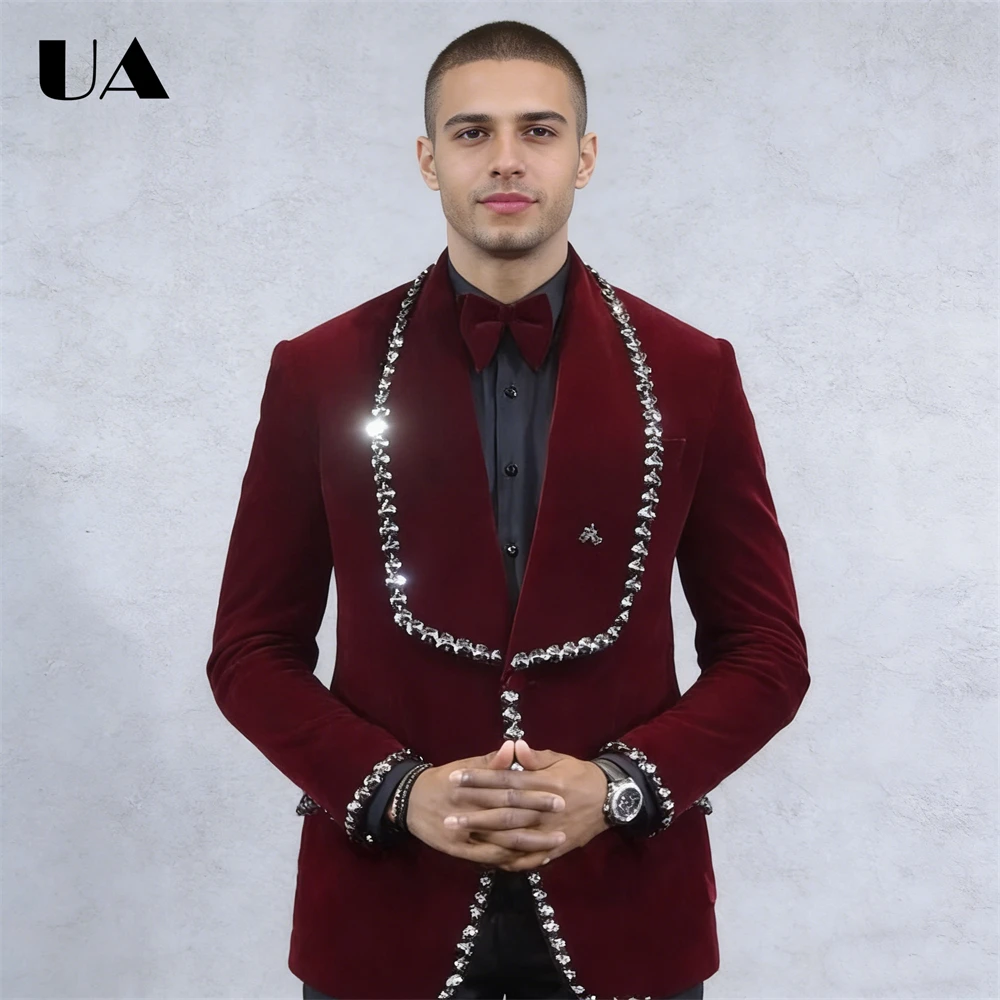 Velvet Crystals Suit Set for Men, Elegant Luxury Suit Attire Jacket Pants, Customized Size Tailored Tuxedo Plus Mens Suits
Velvet Crystals Suit Set for Men, Elegant Luxury Suit Attire Jacket Pants, Customized Size Tailored Tuxedo Plus Mens Suits