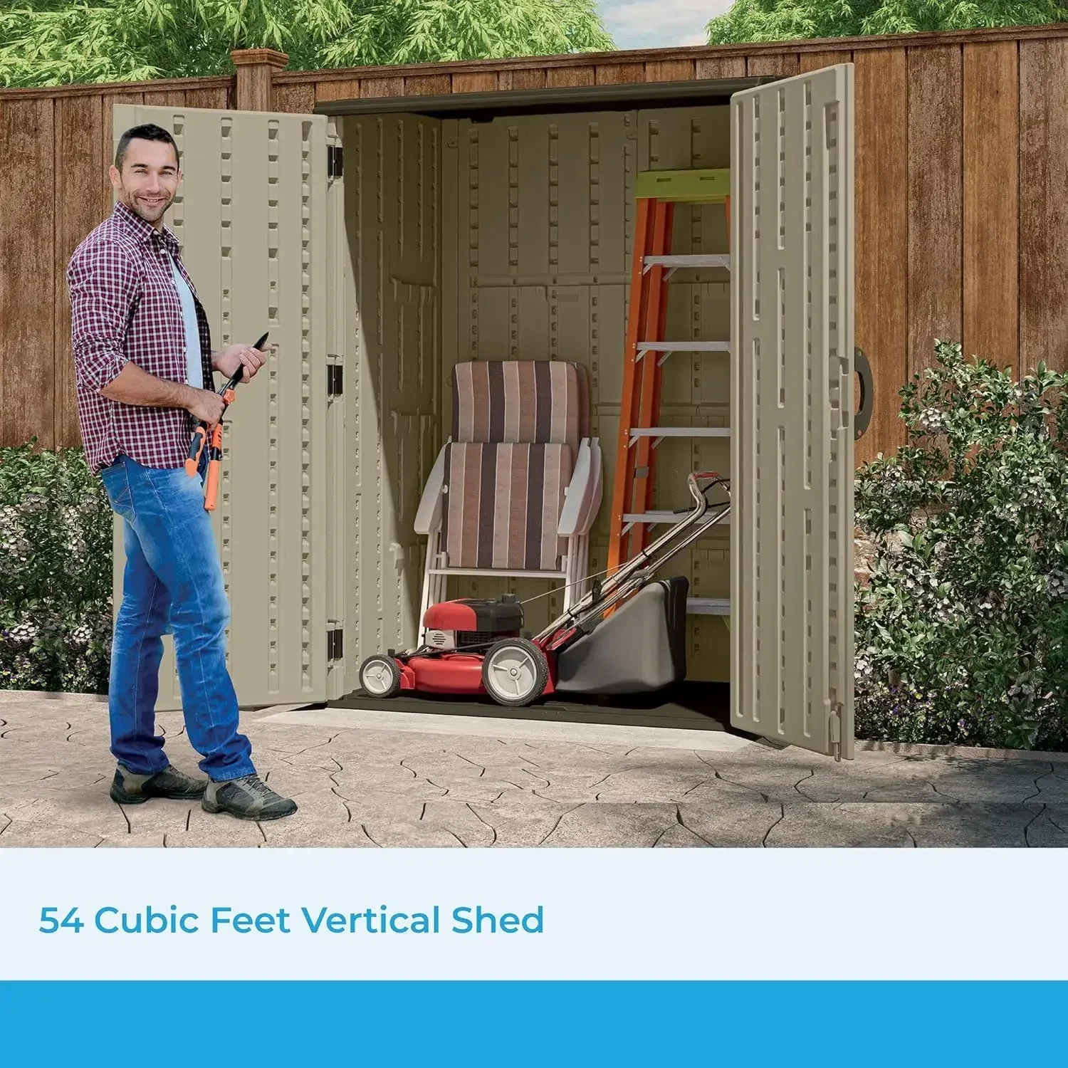 54 Cubic Feet Vertical Storage Shed with Durable Plastic Construction, Multiple Wall Panels and Ample Space for Outdoor Storage
54 Cubic Feet Vertical Storage Shed with Durable Plastic Construction, Multiple Wall Panels and Ample Space for Outdoor Storage