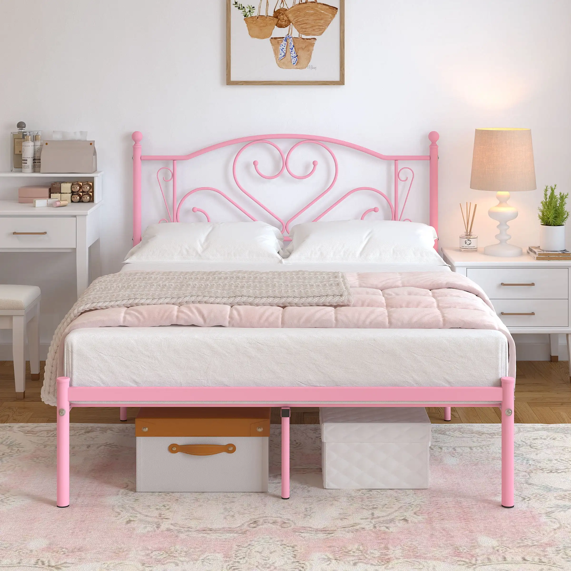 12" Full Size Heavy Duty Metal Platform Bed Frame with Love-Heart Shape Headboard for Bedroom Furniture,
12" Full Size Heavy Duty Metal Platform Bed Frame with Love-Heart Shape Headboard for Bedroom Furniture,