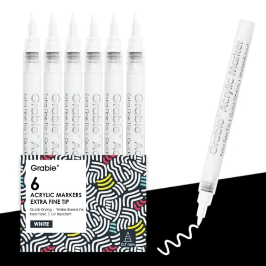 6 White Acrylic Paint Markers, 0.7mm Extra Fine Tip Acrylic Paint Pens for Drawing, Coloring Books for Adults
6 White Acrylic Paint Markers, 0.7mm Extra Fine Tip Acrylic Paint Pens for Drawing, Coloring Books for Adults