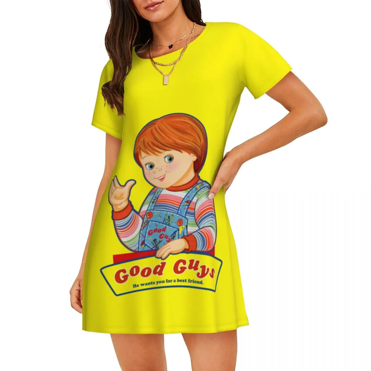 Custom Good Guys Child's Play Women Nightgown Sleepwear Short Sleeves Chucky Horror Icon Film Sleepdress Women's Pajamas
Custom Good Guys Child's Play Women Nightgown Sleepwear Short Sleeves Chucky Horror Icon Film Sleepdress Women's Pajamas