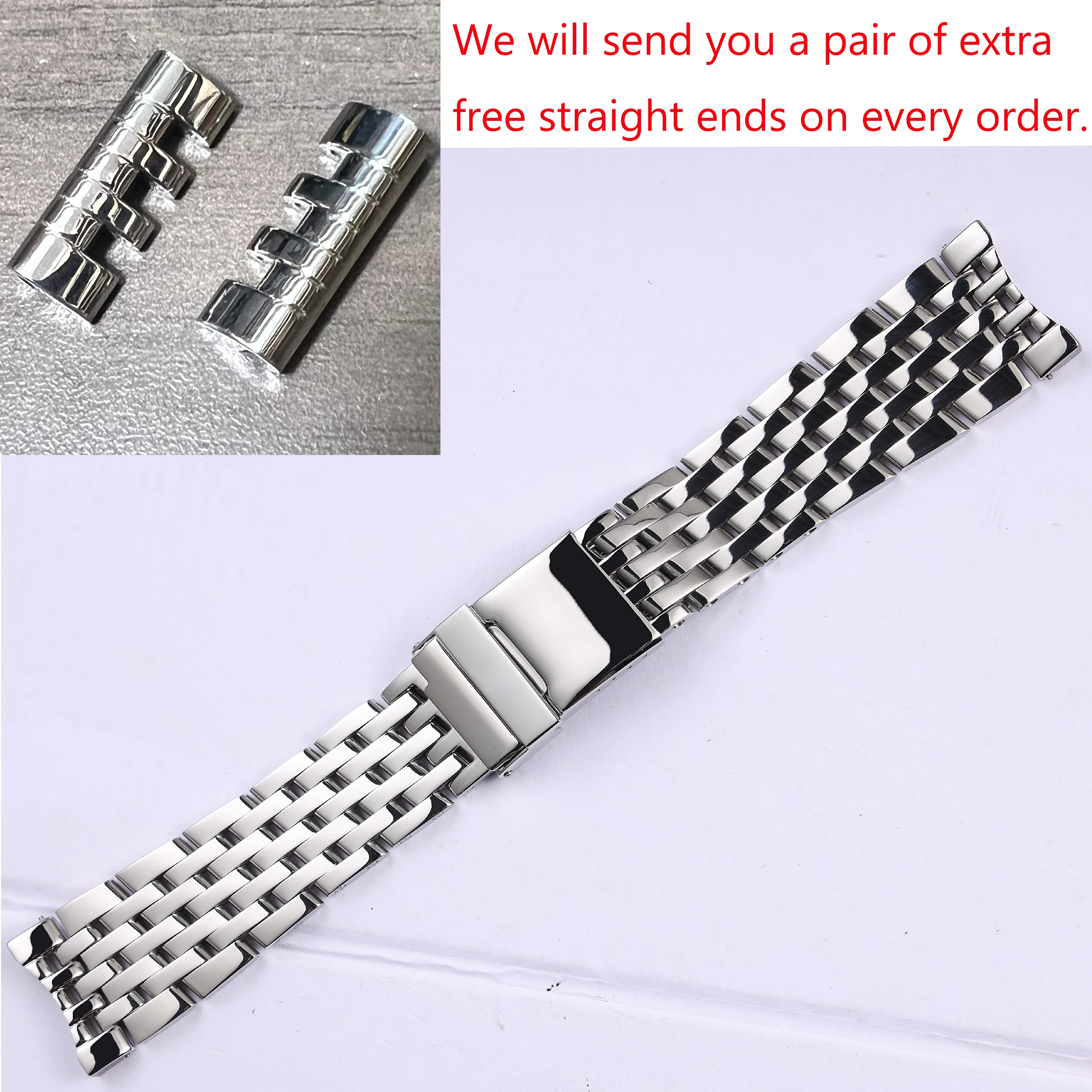 22mm polished silver curved ends and straight ends solid stainless steel watchband for Breitling Navitimer wrist strap bracelet
22mm polished silver curved ends and straight ends solid stainless steel watchband for Breitling Navitimer wrist strap bracelet