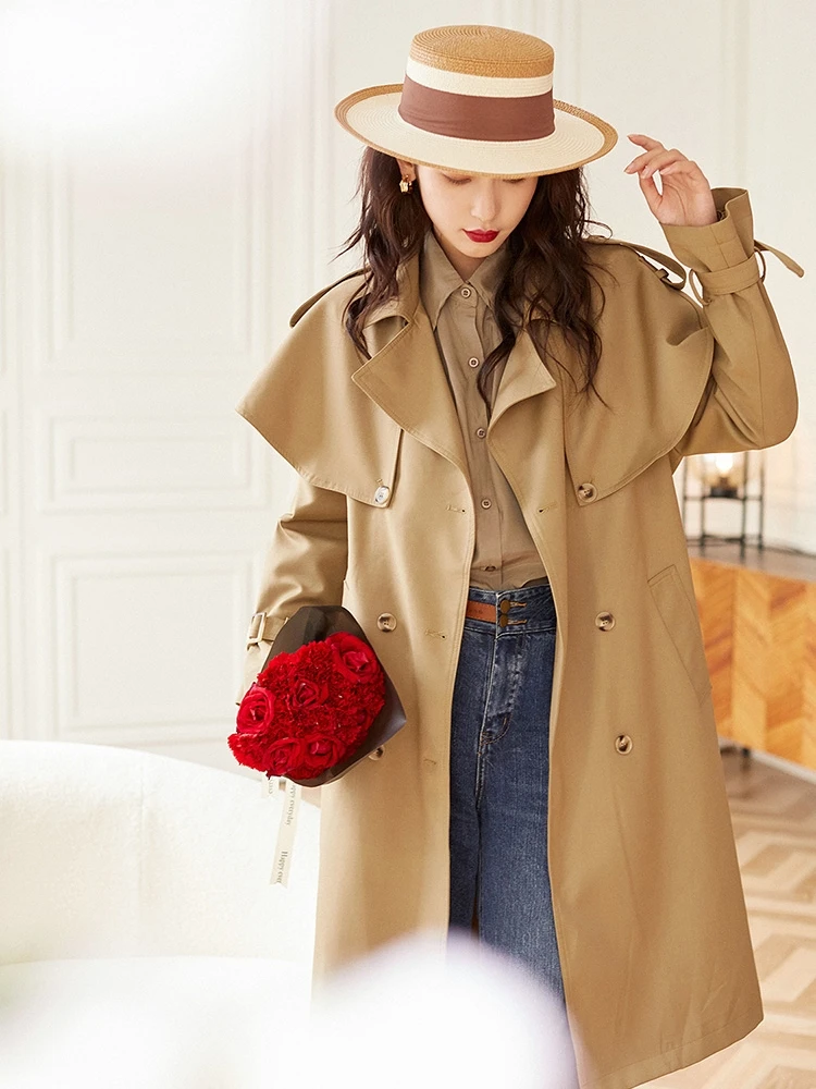 British Style Long Coat Women Double Breasted Cape Khaki Slim Cloak Windbreaker Slim Office Street Trench Coat
British Style Long Coat Women Double Breasted Cape Khaki Slim Cloak Windbreaker Slim Office Street Trench Coat