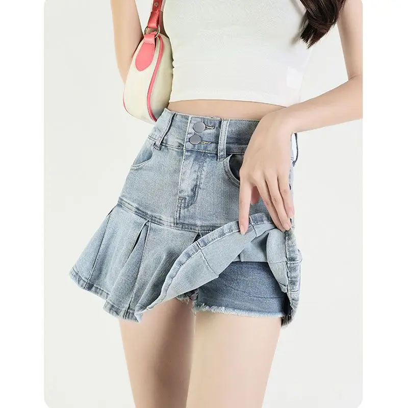 High-waisted pleated denim skirt for women2024New Summer Stretchy Clothing for Petite PeopleaRuffled hem sexy bodycon skirt-pant
High-waisted pleated denim skirt for women2024New Summer Stretchy Clothing for Petite PeopleaRuffled hem sexy bodycon skirt-pant