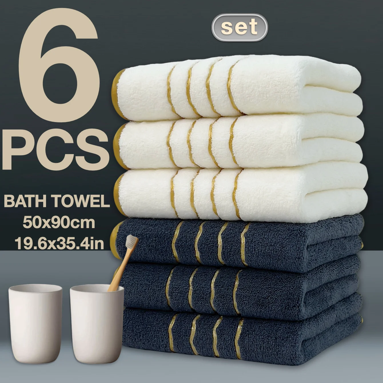 6Pcs Golden Thread Striped Coral Towel Set, 50x90cm Soft Absorbent Quick-Dry Hand Towels, Luxurious for Bathroom Hotel Gym Gift
6Pcs Golden Thread Striped Coral Towel Set, 50x90cm Soft Absorbent Quick-Dry Hand Towels, Luxurious for Bathroom Hotel Gym Gift