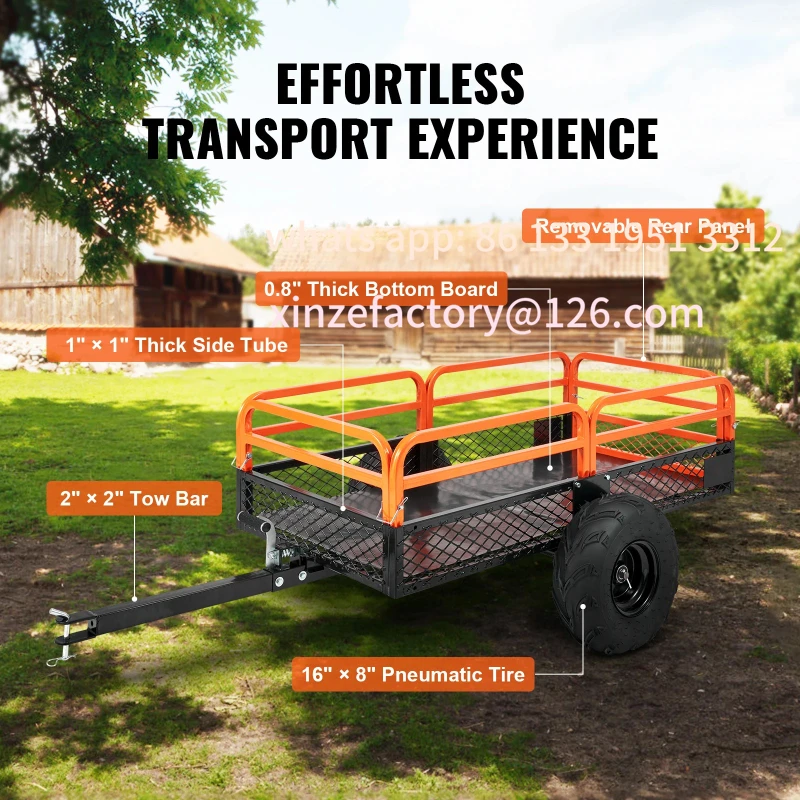 Customizable Heavy Duty Steel ATV Dump Trailer Tow Behind Dump Cart Garden Trailer with Removable Sides and Tires
Customizable Heavy Duty Steel ATV Dump Trailer Tow Behind Dump Cart Garden Trailer with Removable Sides and Tires