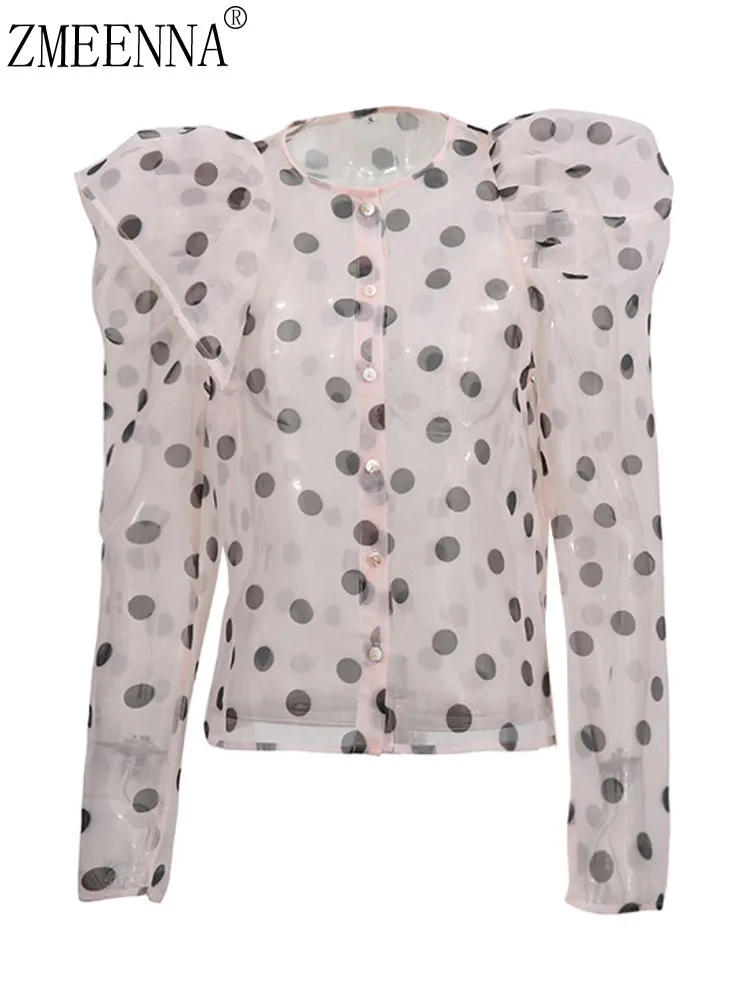 ZMEENNA Fashion And Casual Shirt For Women 2025 New Chic Sheer Polka Dot Blouse Long Puff Sleeves Top ZM1025
ZMEENNA Fashion And Casual Shirt For Women 2025 New Chic Sheer Polka Dot Blouse Long Puff Sleeves Top ZM1025