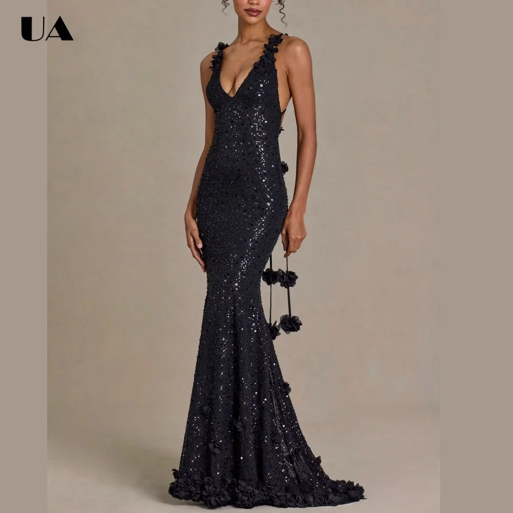 ULBYANRY Glamarous Backless Sequin Mermaid Evening Dress, Sparkly V-neck 3D Flower Prom Dress, Customized Sleeveless Party Dress
ULBYANRY Glamarous Backless Sequin Mermaid Evening Dress, Sparkly V-neck 3D Flower Prom Dress, Customized Sleeveless Party Dress