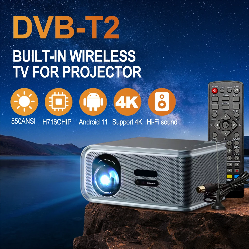 ТВ-проектор с модулем приема сигнала DVB-T2, 4K HD, Android-система, бесшумные динамики, Bluetooth-пульт дистанционного управления.
ТВ-проектор с модулем приема сигнала DVB-T2, 4K HD, Android-система, бесшумные динамики, Bluetooth-пульт дистанционного управления.