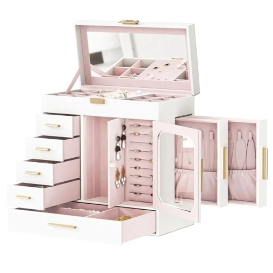 Jewelry Box with Mirror Organizer with Capacious Storage Space Holder Hand-Held Case Glass Cover Modern Style White and Light G
Jewelry Box with Mirror Organizer with Capacious Storage Space Holder Hand-Held Case Glass Cover Modern Style White and Light G
